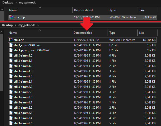 Extracting sfiii3.zip into a folder